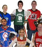 Group of young people showing sport equipment