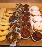 Variety of pastries presented in four rows.